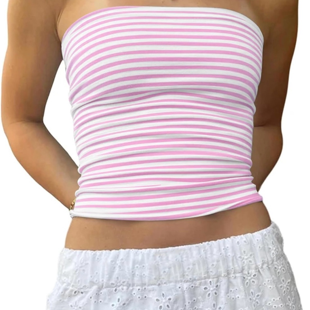 Women Strapless Striped Bandeau Tube Tops Y2K
